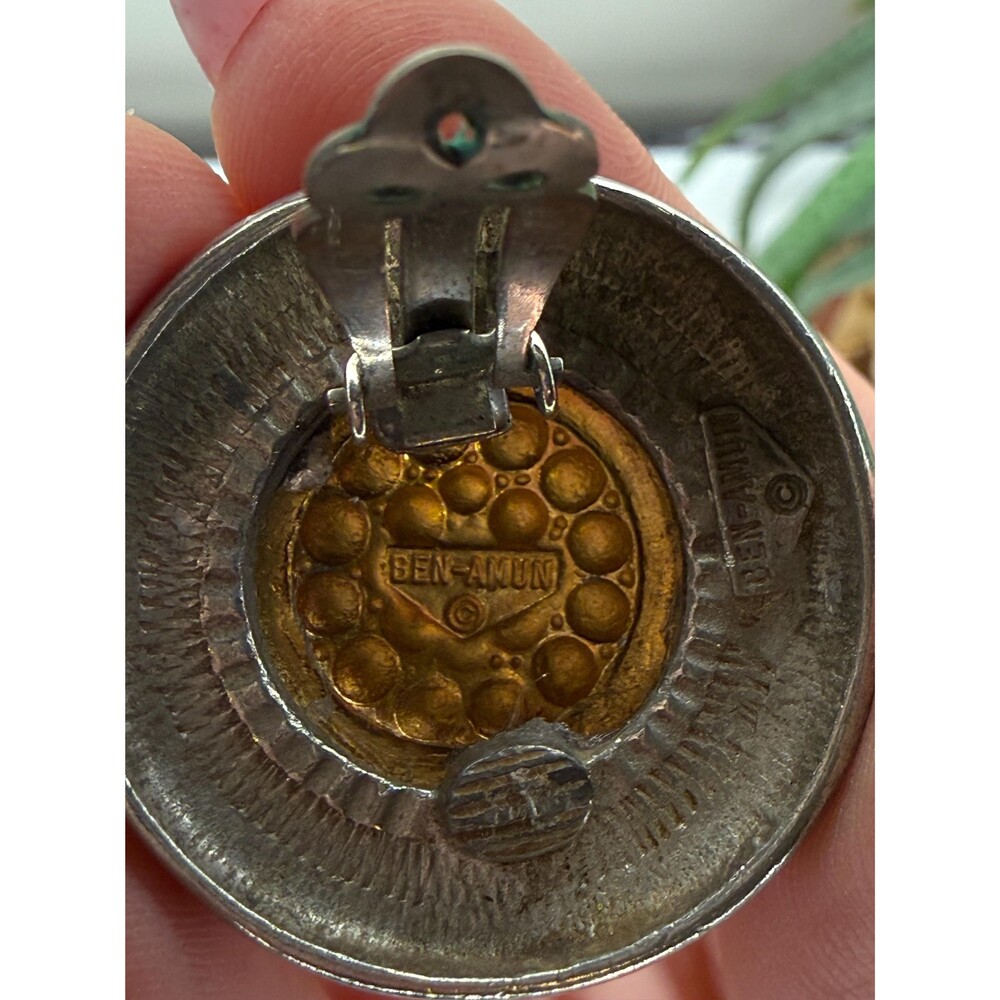 Vintage Ben Amun Statement Clip Earrings Mixed Metal Byzantine Coin Designer - Picture 10 of 11